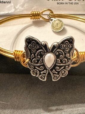 Luca + Danni Gold and Silver tone Butterfly Bangle with Pearl faux Accent new